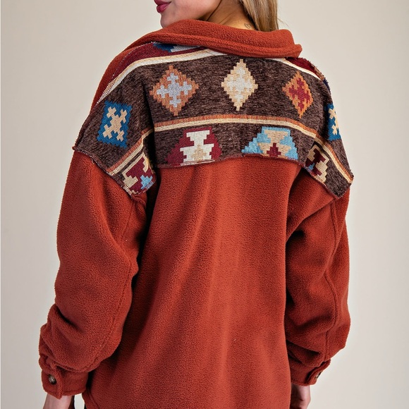 Easel Rust Button Fleece Shacket - Picture 7 of 8